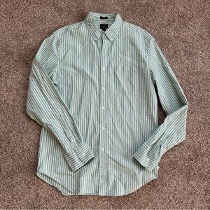 J. Crew Light Green White Striped Men's Medium Button Down Shirt Relaxed Classic